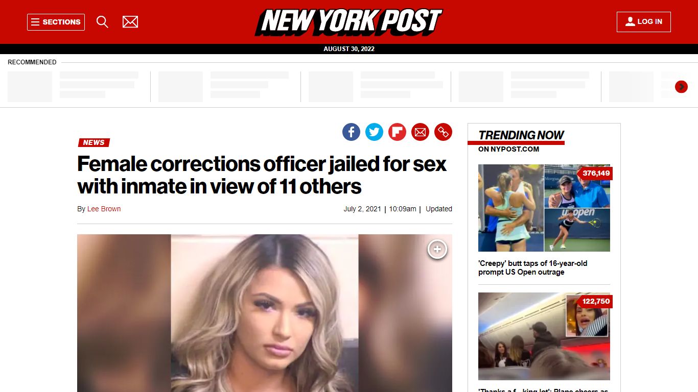 Female officer jailed for sex with inmate in view of 11 others